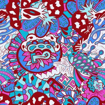 Tracery seamless pattern. Mehndi design. 6 colors. Ethnic doodle texture. Cur Illustrazione stock