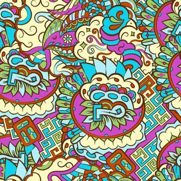 Tracery seamless pattern. Mehndi design. 7 colors. Ethnic doodle texture. Cur Stock Illustration