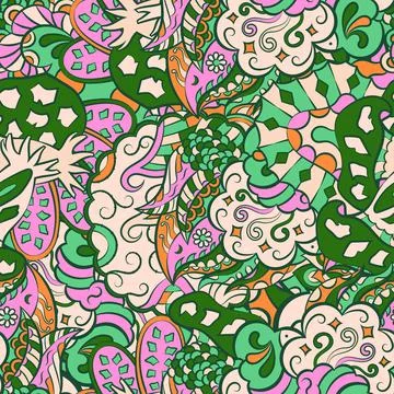 Tracery seamless pattern. Mehndi design. 7 colors. Ethnic doodle texture. Cur イラスト素材