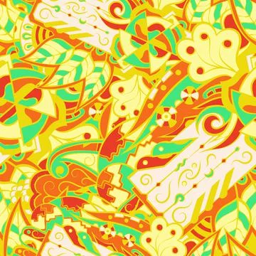 Tracery seamless pattern. Mehndi design. 6 colors. Ethnic doodle texture. Cur 스톡 일러스트