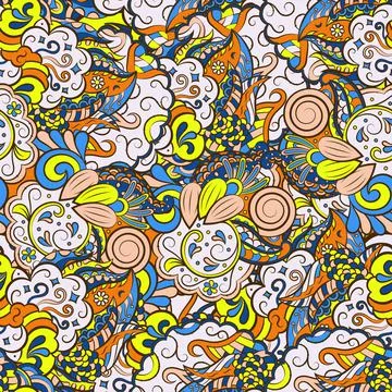 Tracery seamless pattern. Mehndi design. 7 colors. Ethnic doodle texture. Cur Illustrazione stock