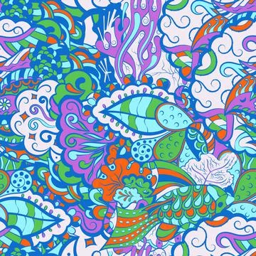 Tracery seamless pattern. Mehndi design. 6 colors. Ethnic doodle texture. Cur Stock Illustration