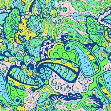 Tracery seamless pattern. Mehndi design. 6 colors. Ethnic doodle texture. Cur Stock-Illustration