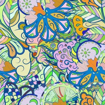Tracery seamless pattern. Mehndi design. Ethnic doodle texture. Curved doodli Stock Illustration