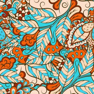 Tracery seamless pattern. Mehndi design. 7 colors. Ethnic doodle texture. Cur 스톡 일러스트