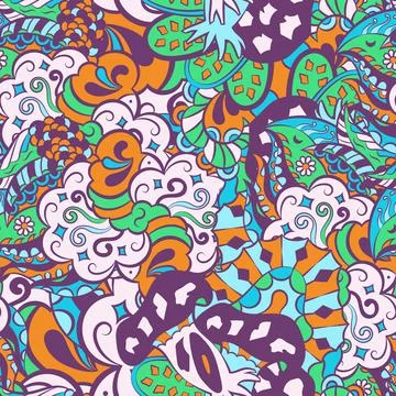 Tracery seamless pattern. Mehndi design. 6 colors. Ethnic doodle texture. Cur Illustrazione stock