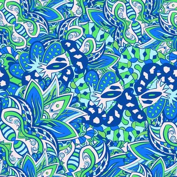 Tracery seamless pattern. Mehndi design. 6 colors. Ethnic doodle texture. Cur Stock Illustration