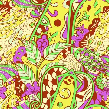 Tracery seamless pattern. Mehndi design. 6 colors. Ethnic doodle texture. Cur 스톡 일러스트