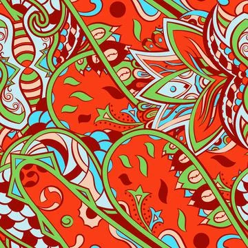 Tracery seamless pattern. Mehndi design. 6 colors. Ethnic doodle texture. Cur Stock Illustration