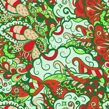 Tracery seamless pattern. Mehndi design. 6 colors. Ethnic doodle texture. Cur Stock Illustration