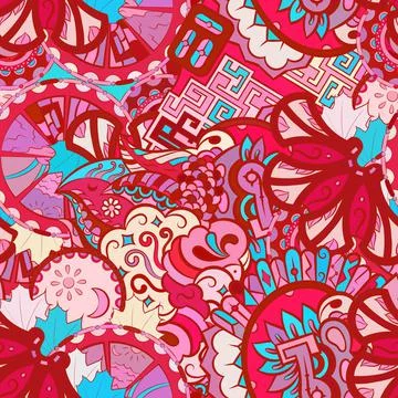 Tracery seamless pattern. Mehndi design. Ethnic doodle texture. Curved doodli Stock Illustration