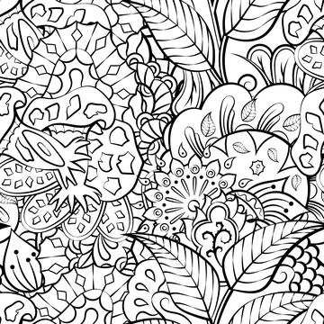 Tracery seamless pattern. Mehndi design. Binary monochrome black and white. E Stock Illustration