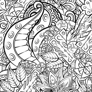Tracery seamless pattern. Mehndi design. Binary monochrome black and white. E Stock Illustration