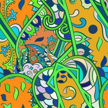 Tracery seamless pattern. Mehndi design. Ethnic doodle texture. Curved doodli Stock Illustration