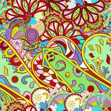 Tracery seamless pattern. Mehndi design. Ethnic doodle texture. Curved doodli イラスト素材