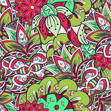 Tracery seamless pattern. Mehndi design. 7 colors. Ethnic doodle texture. Cur Stock Illustration