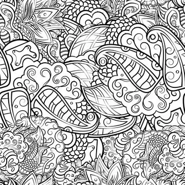 Tracery seamless pattern. Mehndi design. Binary monochrome black and white. E Stock Illustration