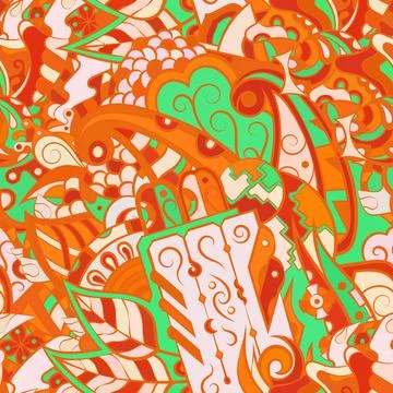 Tracery seamless pattern. Mehndi design. Ethnic doodle texture. Curved doodli 스톡 일러스트