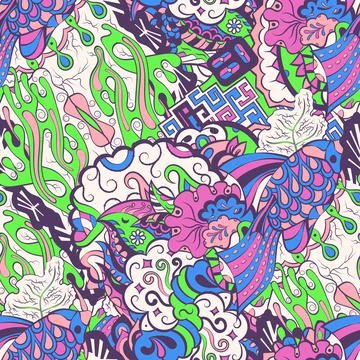 Tracery seamless pattern. Mehndi design. 6 colors. Ethnic doodle texture. Cur Stock Illustration