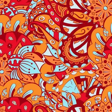 Tracery seamless pattern. Mehndi design. 6 colors. Ethnic doodle texture. Cur Stock Illustration