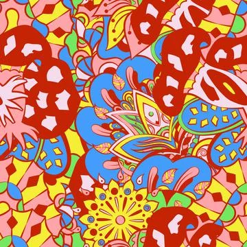 Tracery seamless pattern. Mehndi design. 6 colors. Ethnic doodle texture. Cur 스톡 일러스트