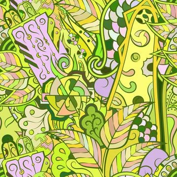 Tracery seamless pattern. Mehndi design. Ethnic doodle texture. Curved doodli Stock Illustration