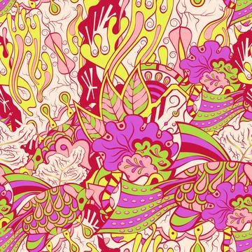 Tracery seamless pattern. Mehndi design. 6 colors. Ethnic doodle texture. Cur Stock Illustration