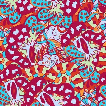 Tracery seamless pattern. Mehndi design. 6 colors. Ethnic doodle texture. Cur Stock Illustration