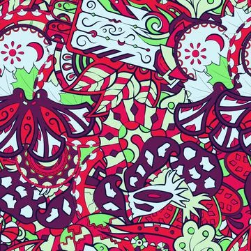 Tracery seamless pattern. Mehndi design. 7 colors. Ethnic doodle texture. Cur Stock Illustration