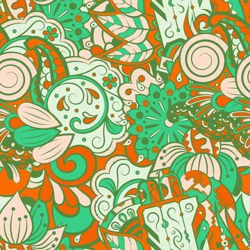Tracery seamless pattern. Mehndi design. 6 colors. Ethnic doodle texture. Cur Illustrazione stock