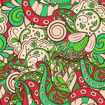 Tracery seamless pattern. Mehndi design. 7 colors. Ethnic doodle texture. Cur Stock Illustration