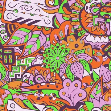 Tracery seamless pattern. Mehndi design. 6 colors. Ethnic doodle texture. Cur Illustrazione stock