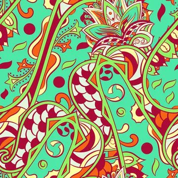 Tracery seamless pattern. Mehndi design. 6 colors. Ethnic doodle texture. Cur Stock Illustration