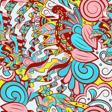 Tracery seamless pattern. Mehndi design. 6 colors. Ethnic doodle texture. Cur Stock Illustration