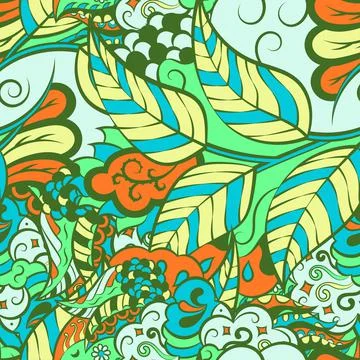 Tracery seamless pattern. Mehndi design. 6 colors. Ethnic doodle texture. Cur Illustrazione stock