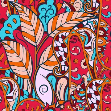 Tracery seamless pattern. Mehndi design. 7 colors. Ethnic doodle texture. Cur Stock Illustration