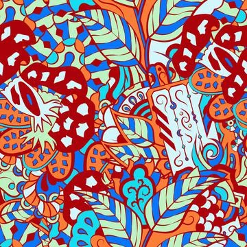 Tracery seamless pattern. Mehndi design. 6 colors. Ethnic doodle texture. Cur 스톡 일러스트