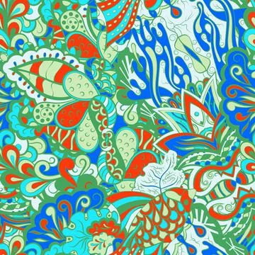 Tracery seamless pattern. Mehndi design. 6 colors. Ethnic doodle texture. Cur Stock Illustration