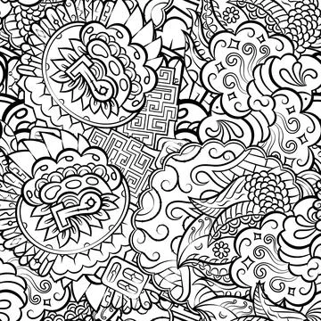 Tracery seamless pattern. Mehndi design. Binary monochrome black and white. E Stock Illustration