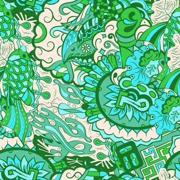 Tracery seamless pattern. Mehndi design. 6 colors. Ethnic doodle texture. Cur Stock Illustration