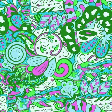 Tracery seamless pattern. Mehndi design. 6 colors. Ethnic doodle texture. Cur Stock-Illustration