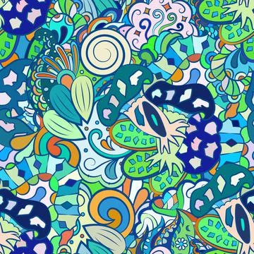 Tracery seamless pattern. Mehndi design. Ethnic doodle texture. Curved doodli 스톡 일러스트