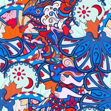 Tracery seamless pattern. Mehndi design. Ethnic doodle texture. Curved doodli Stock Illustration