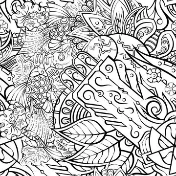 Tracery seamless pattern. Mehndi design. Binary monochrome black and white. E Stock Illustration