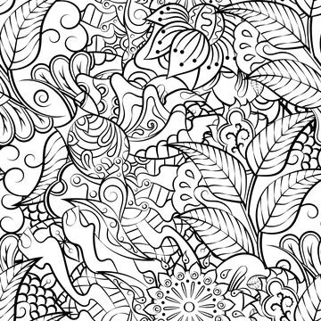 Tracery seamless pattern. Mehndi design. Binary monochrome black and white. E Stock Illustration