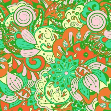 Tracery seamless pattern. Mehndi design. 6 colors. Ethnic doodle texture. Cur Illustrazione stock