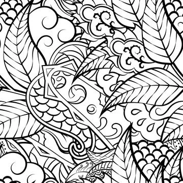 Tracery seamless pattern. Mehndi design. Binary monochrome black and white. E Stock Illustration