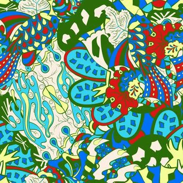 Tracery seamless pattern. Mehndi design. 6 colors. Ethnic doodle texture. Cur Stock Illustration