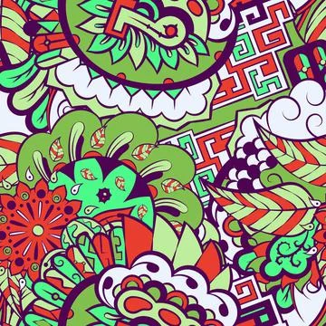 Tracery seamless pattern. Mehndi design. 6 colors. Ethnic doodle texture. Cur Stock Illustration