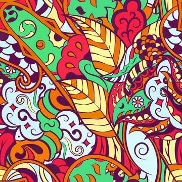 Tracery seamless pattern. Mehndi design. Ethnic doodle texture. Curved doodli Stock-Illustration